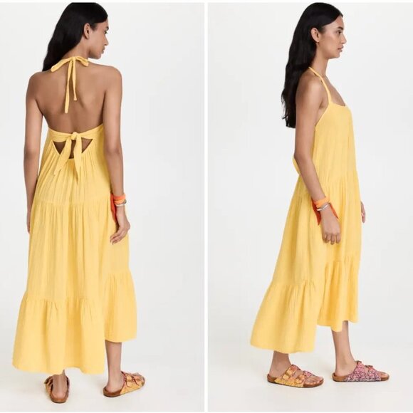 Xirena Lemon Yellow Reagen Cotton Gauze Halter Backless Long Midi Dress XS - Picture 9 of 16